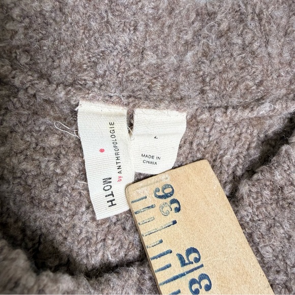Moth Anthropologie Sweater Large Brown Knit Cutout Wool Mix Alpaca Cold Shoulder - Picture 5 of 9